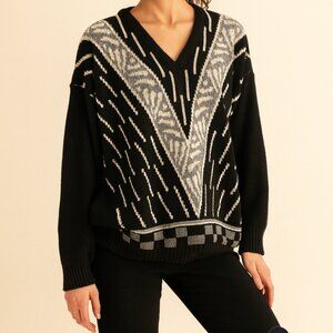 Vintage Wool Sweater Black Academia Slouchy Eclectic Grandpa Size Large